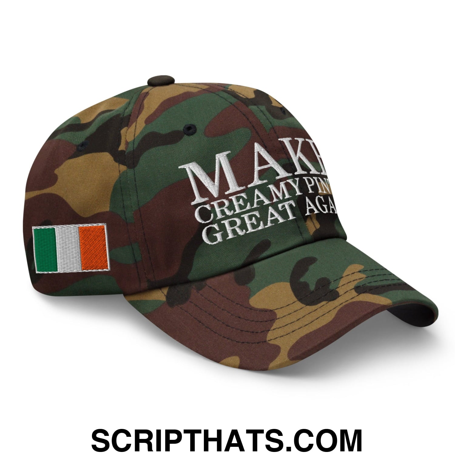 Make Creamy Pints Great Again Embroidered Unstructured Dad Hat Green Camo