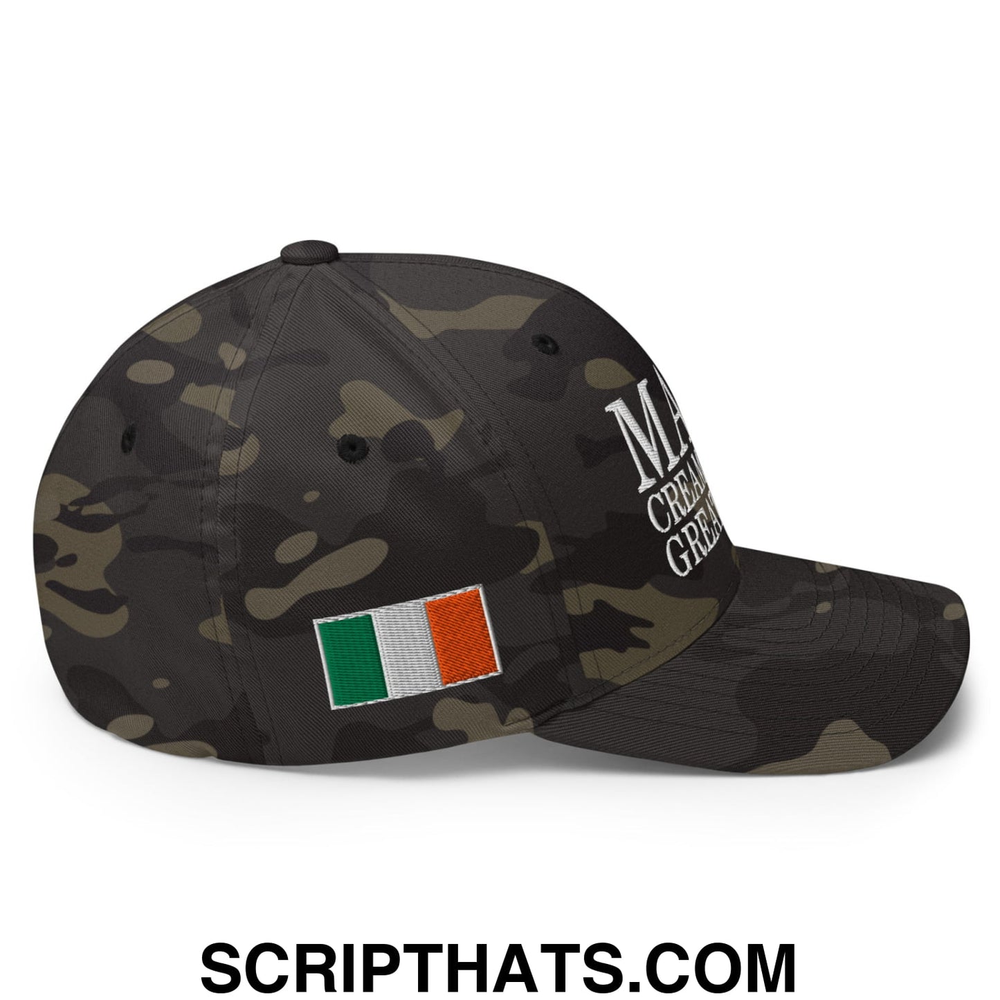 Make Creamy Pints Great Again Ireland Flag Embroidered Stretch Fit Baseball Hat Multicam Black