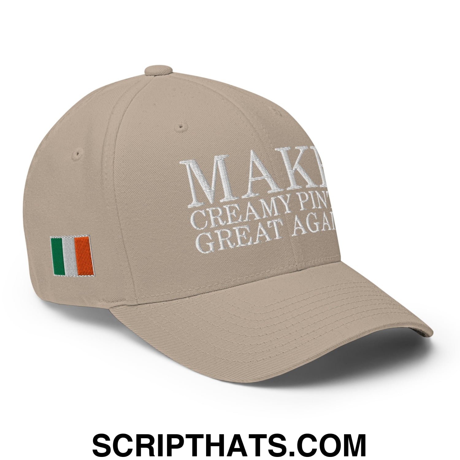 Make Creamy Pints Great Again Ireland Flag Embroidered Stretch Fit Baseball Hat Khaki