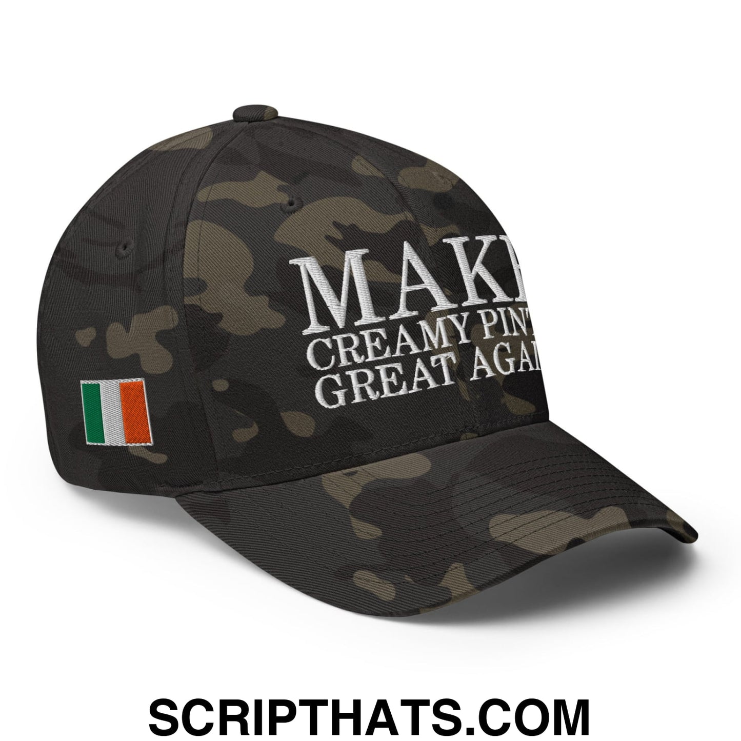 Make Creamy Pints Great Again Ireland Flag Embroidered Stretch Fit Baseball Hat Multicam Black