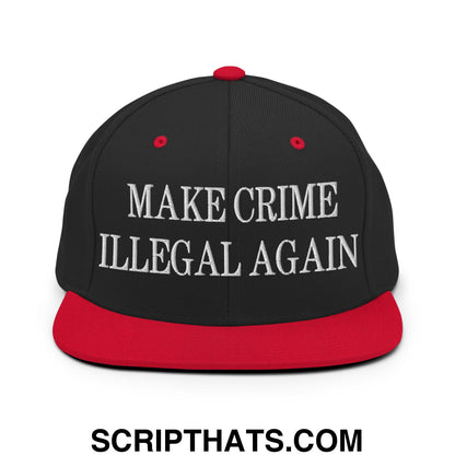 Make Crime Illegal Again Embroidered Flat Bill Brim Snapback Hat Black Red