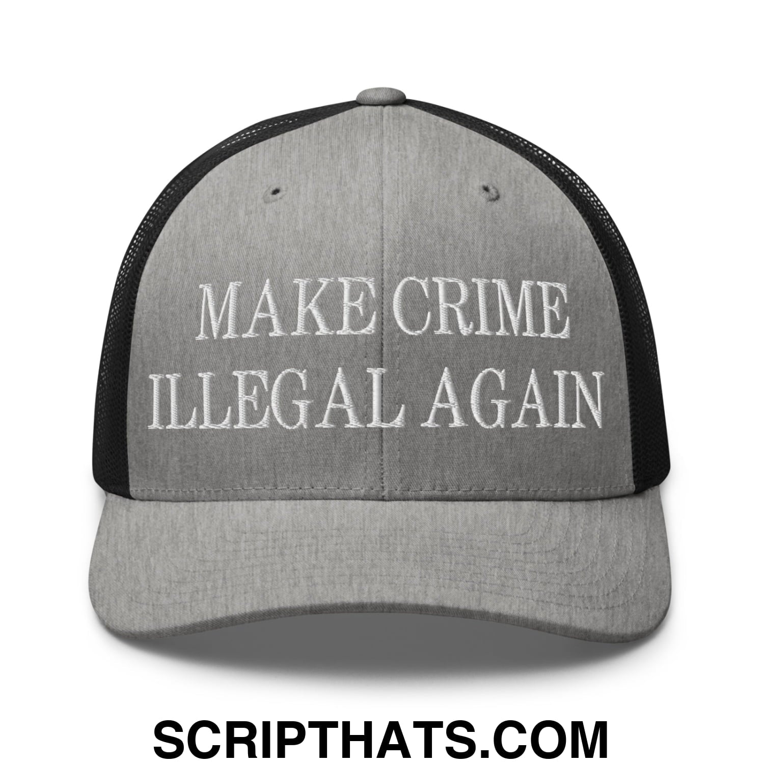 Make Crime Illegal Again Embroidered Mesh Trucker Hat Heather Black