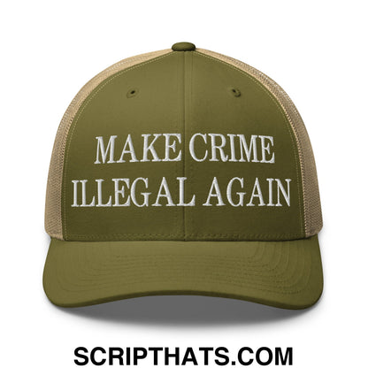Make Crime Illegal Again Embroidered Mesh Trucker Hat Moss Khaki