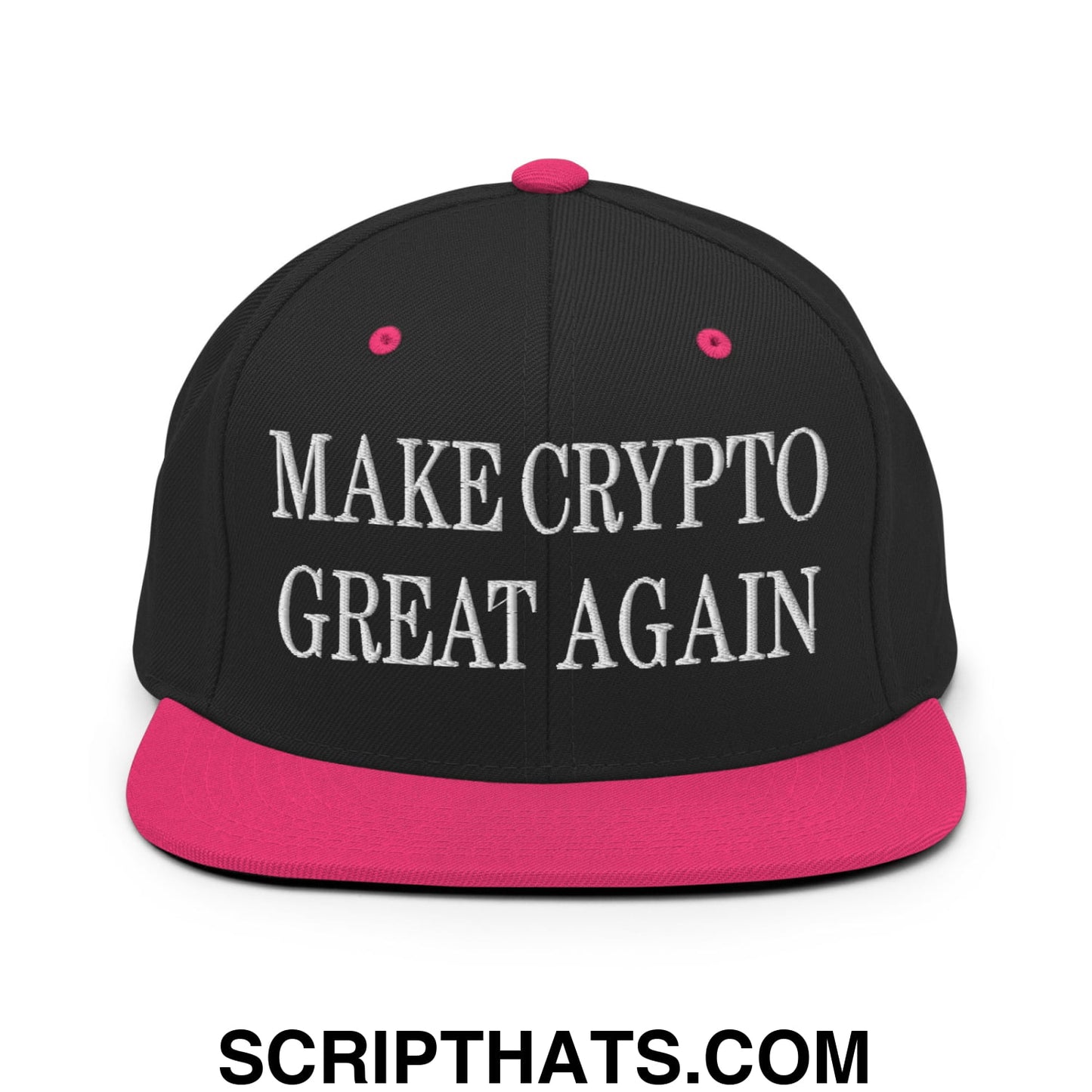 Make Crypto Great Again Embroidered Flat Bill Brim Snapback Hat Black Neon Pink