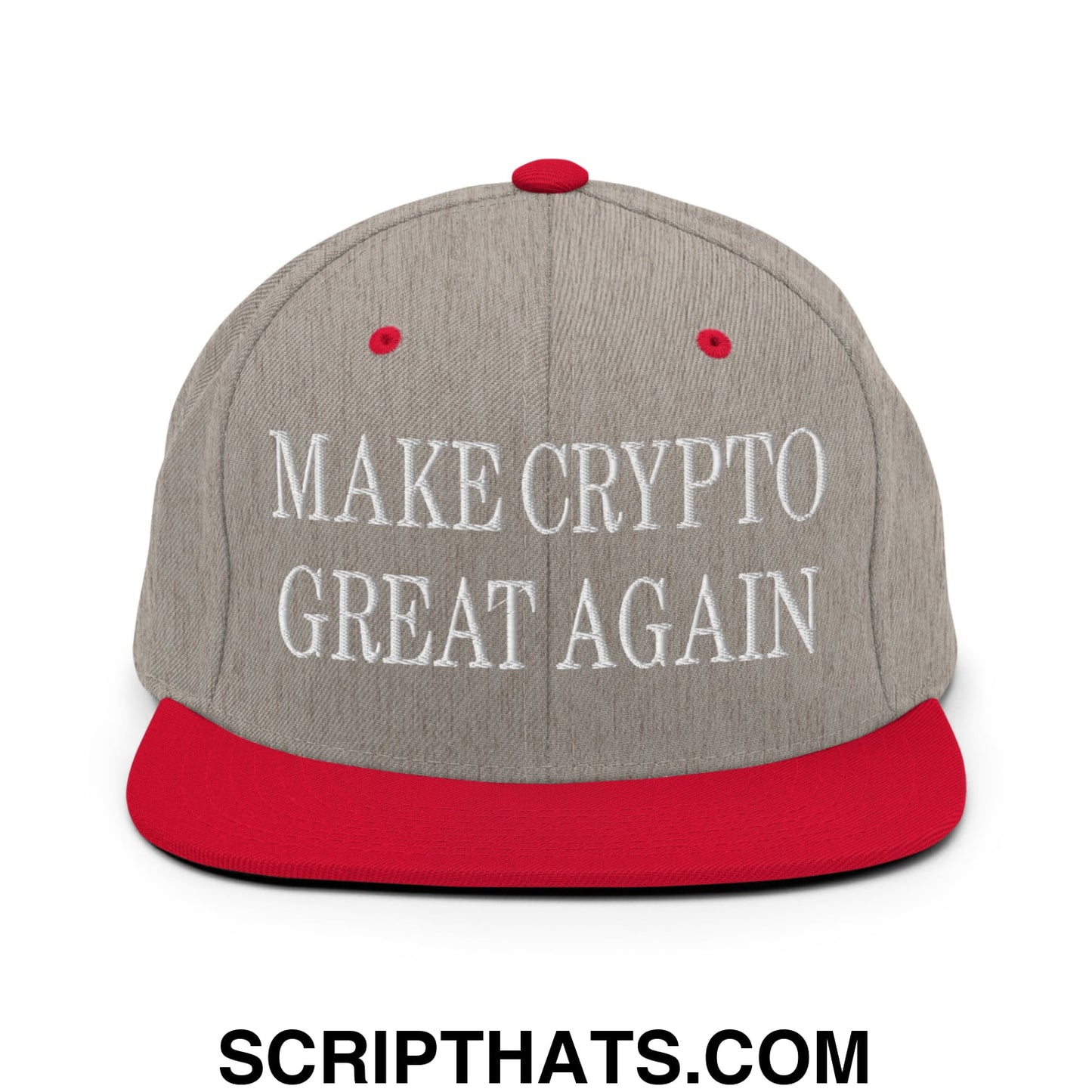 Make Crypto Great Again Embroidered Flat Bill Brim Snapback Hat Heather Grey Red