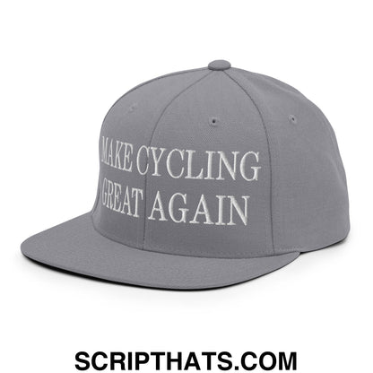 Make Cycling Great Again Embroidered Flat Bill Brim Snapback Hat Silver