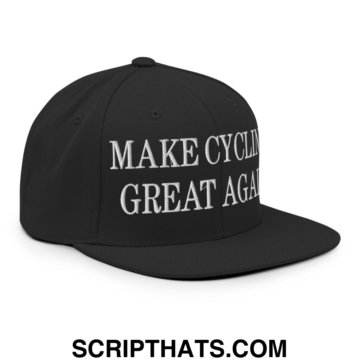 Make Cycling Great Again Embroidered Flat Bill Brim Snapback Hat Black