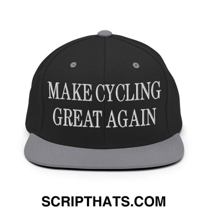 Make Cycling Great Again Embroidered Flat Bill Brim Snapback Hat Black Silver