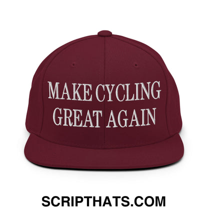 Make Cycling Great Again Embroidered Flat Bill Brim Snapback Hat Maroon