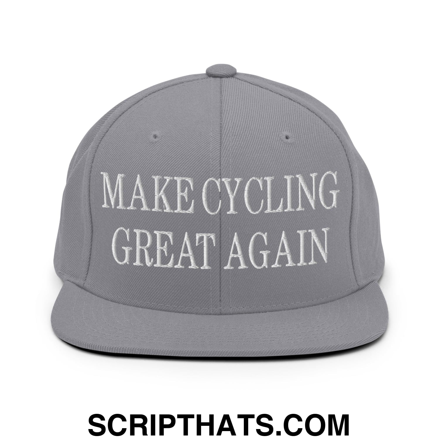 Make Cycling Great Again Embroidered Flat Bill Brim Snapback Hat Silver