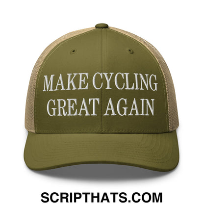Make Cycling Great Again Embroidered Mesh Trucker Hat Moss Khaki