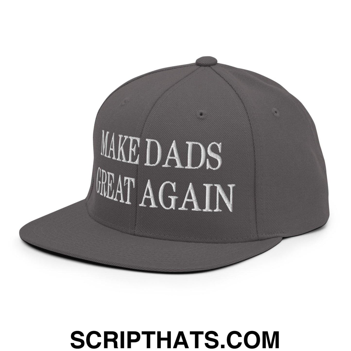 Make Dads Great Again Embroidered Flat Bill Brim Snapback Hat Dark Grey