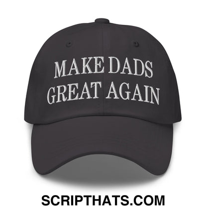 Black unstructured dad hat with white embroidered text make dads great again for casual wear
