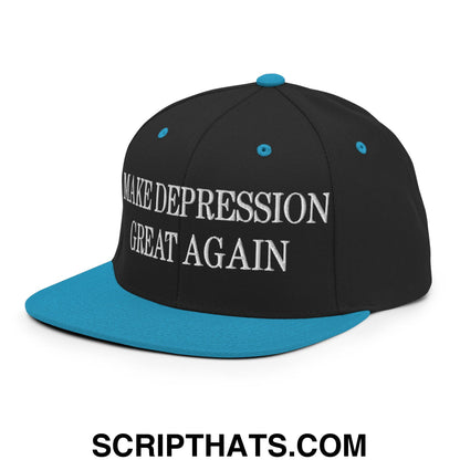 Make Depression Great Again Embroidered Flat Bill Brim Snapback Hat Black Teal