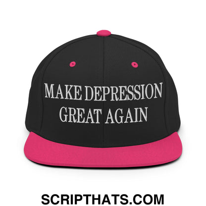 Make Depression Great Again Embroidered Flat Bill Brim Snapback Hat Black Neon Pink