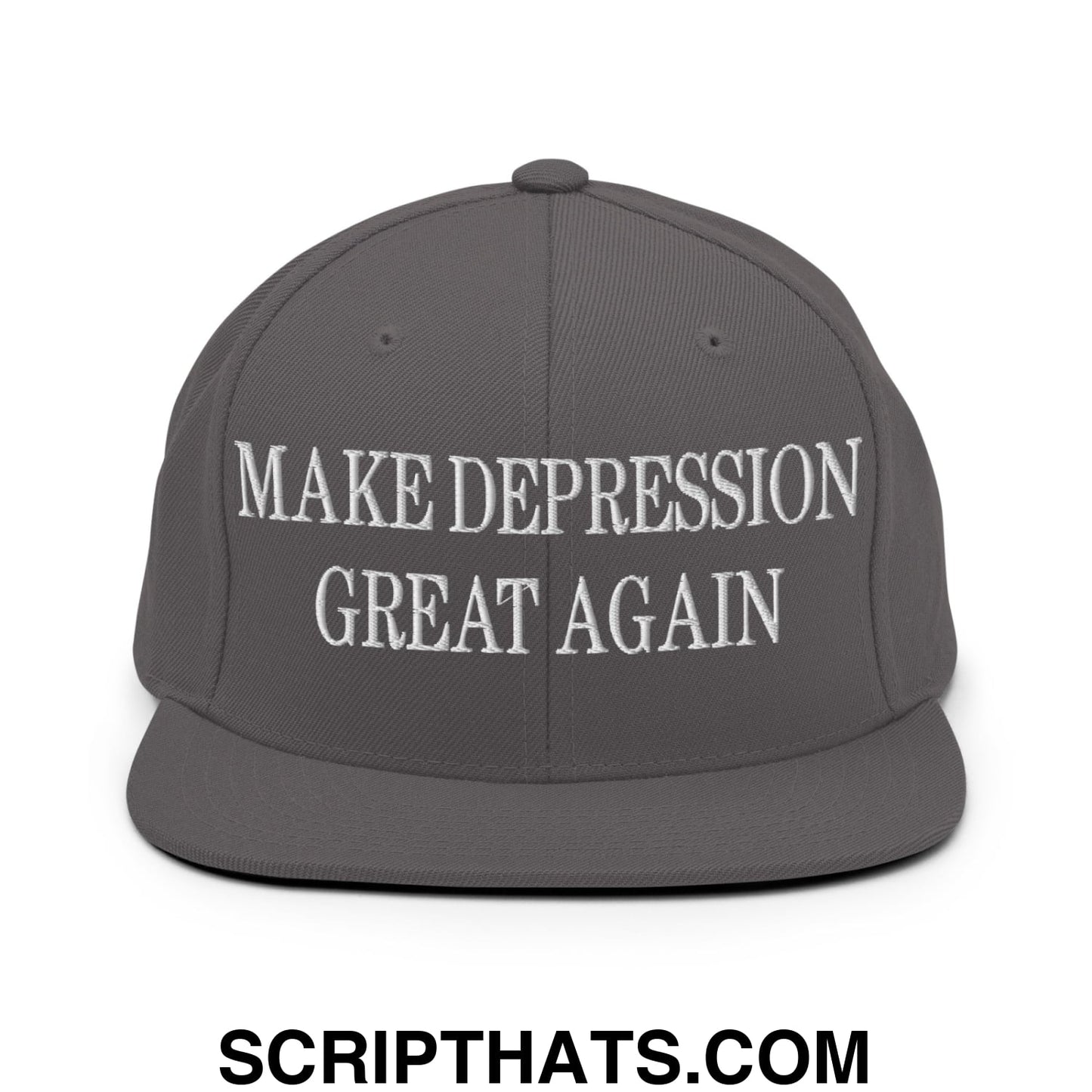 Make Depression Great Again Embroidered Flat Bill Brim Snapback Hat Dark Grey