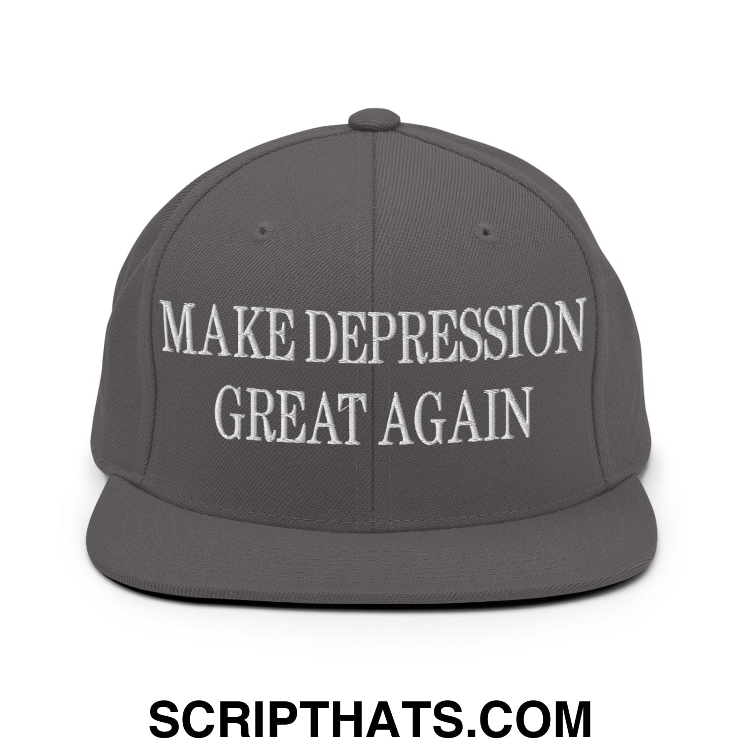 Make Depression Great Again Embroidered Flat Bill Brim Snapback Hat Dark Grey