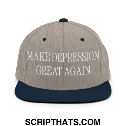 Make Depression Great Again Embroidered Flat Bill Brim Snapback Hat Heather Grey Navy