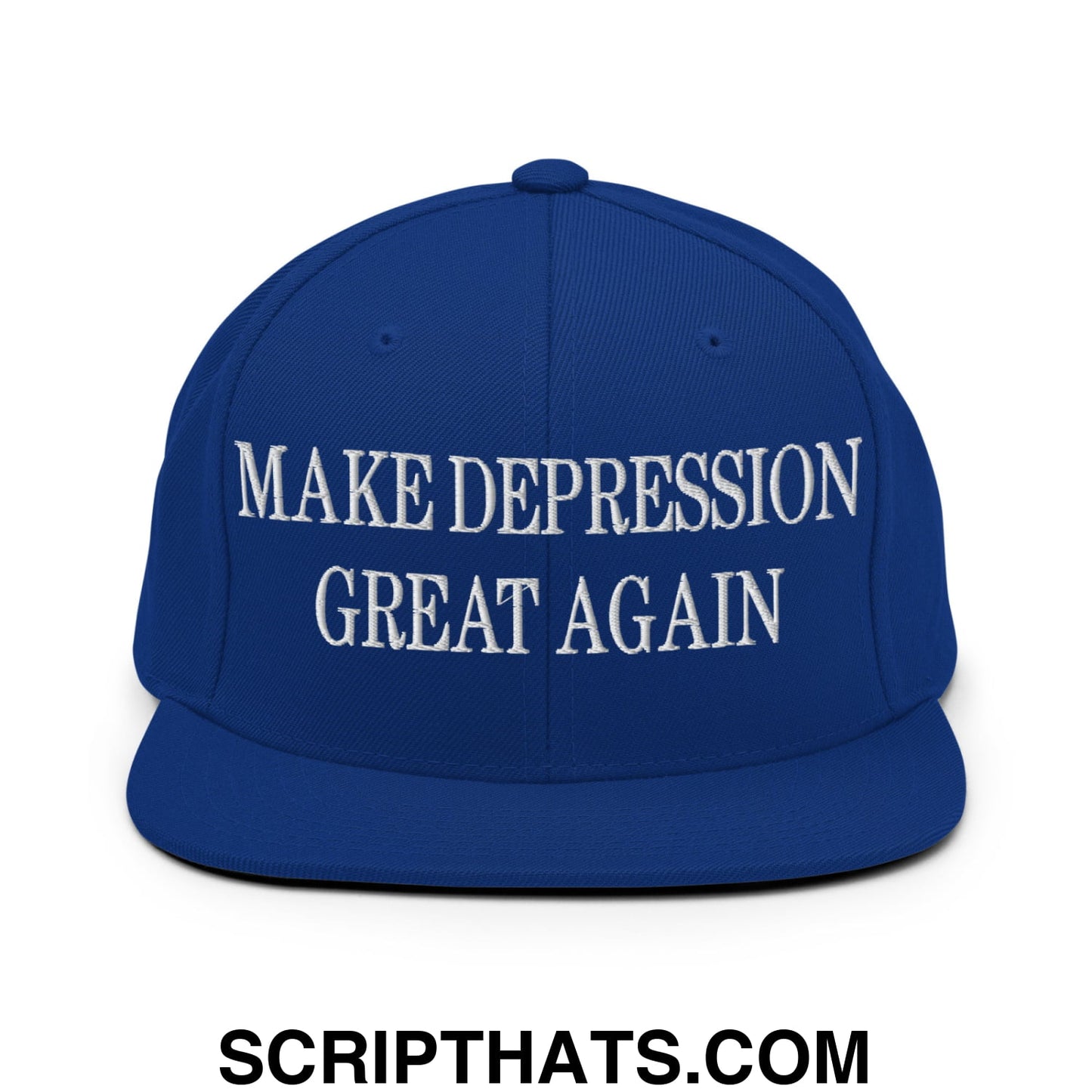 Make Depression Great Again Embroidered Flat Bill Brim Snapback Hat Royal Blue