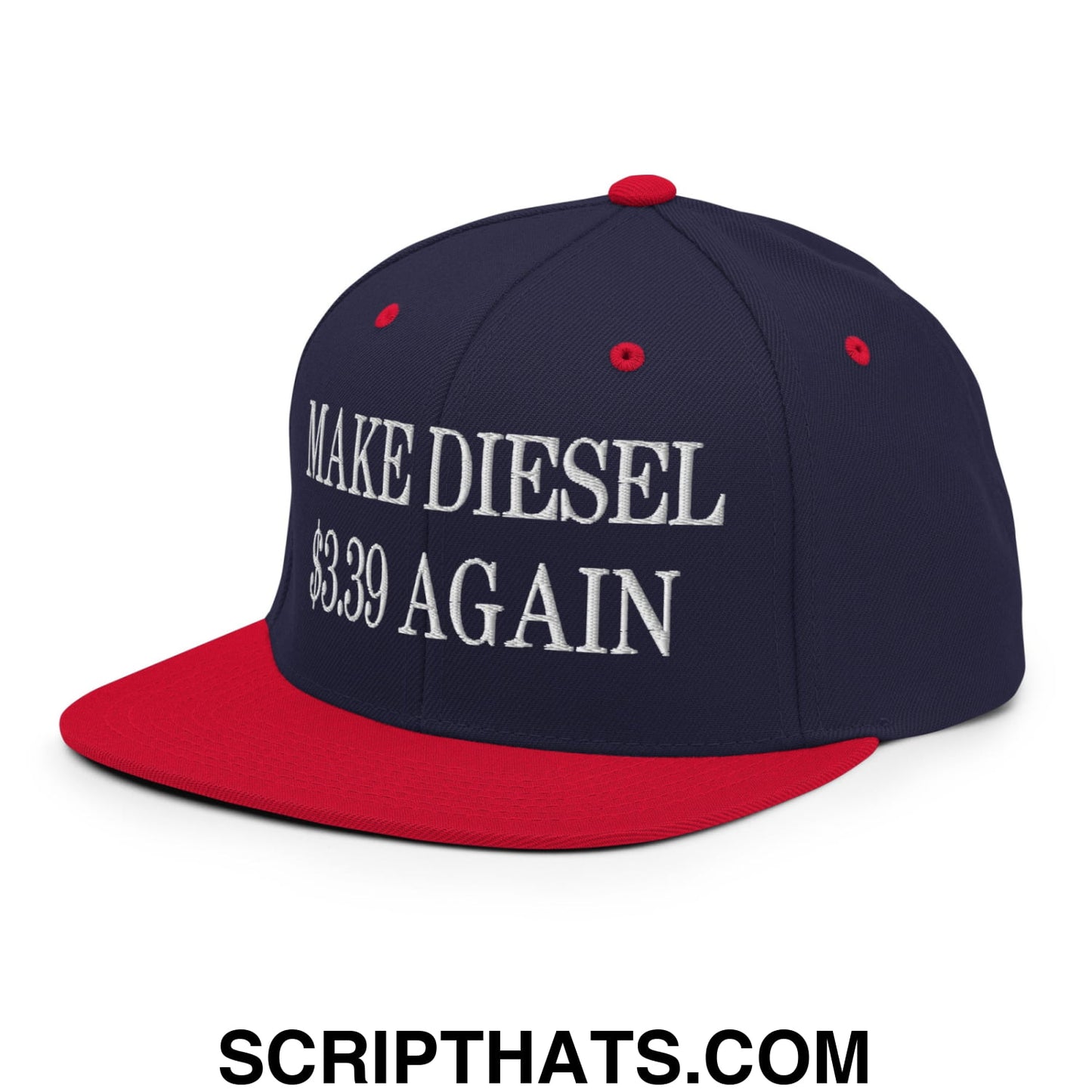 Make Diesel $3.39 Again Embroidered Flat Bill Brim Snapback Hat Navy Red