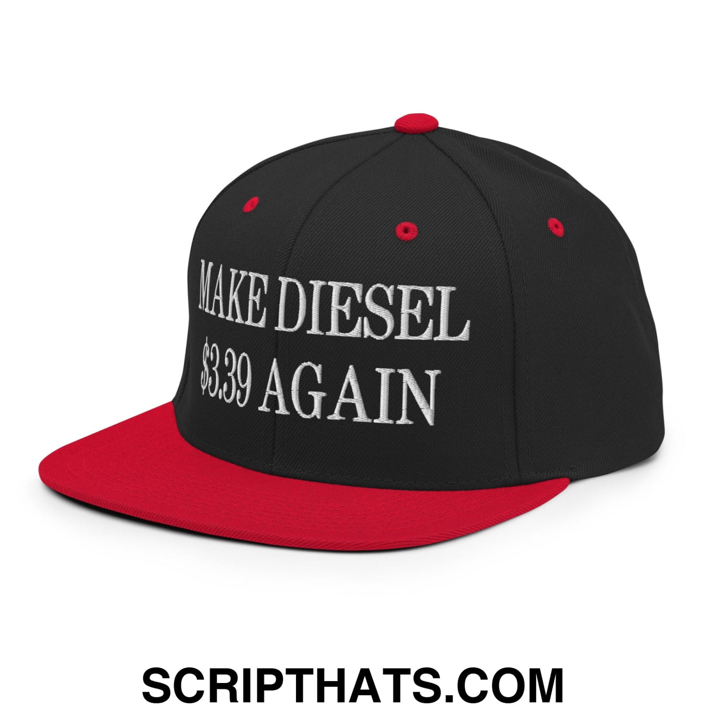 Make Diesel $3.39 Again Embroidered Flat Bill Brim Snapback Hat Black Red