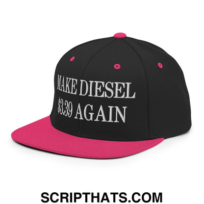 Make Diesel $3.39 Again Embroidered Flat Bill Brim Snapback Hat Black Neon Pink