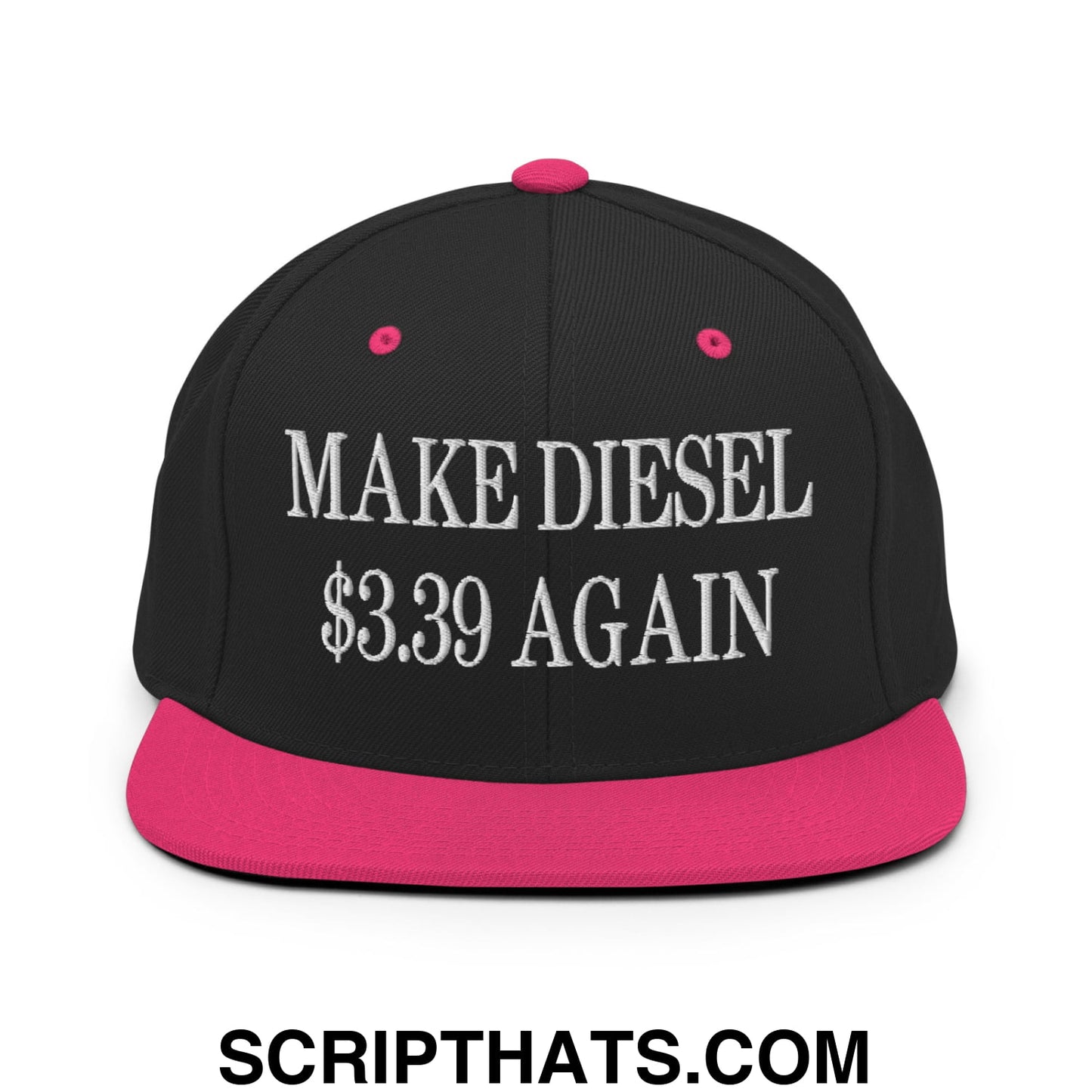 Make Diesel $3.39 Again Embroidered Flat Bill Brim Snapback Hat Black Neon Pink