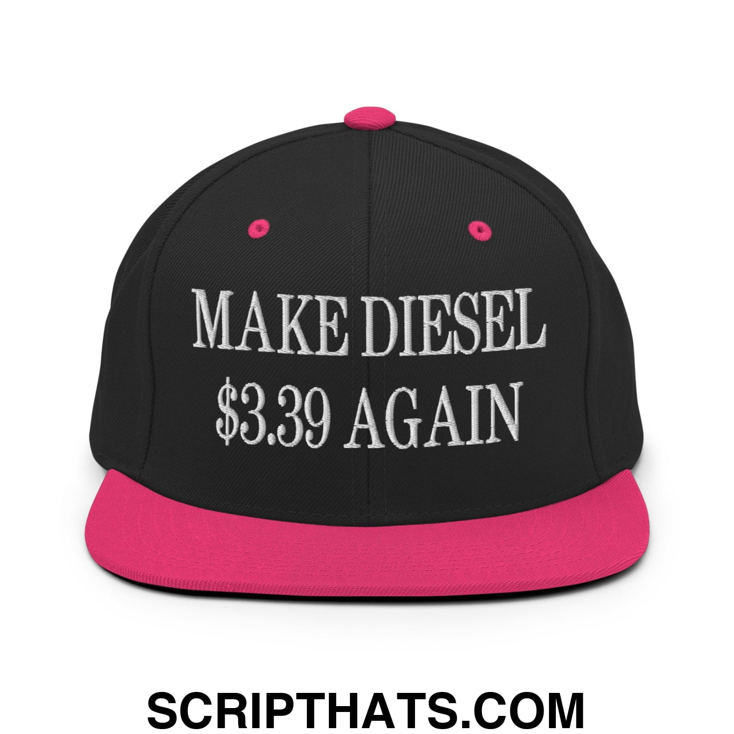 Make Diesel $3.39 Again Embroidered Flat Bill Brim Snapback Hat Black Neon Pink