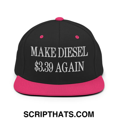 Make Diesel $3.39 Again Embroidered Flat Bill Brim Snapback Hat Black Neon Pink