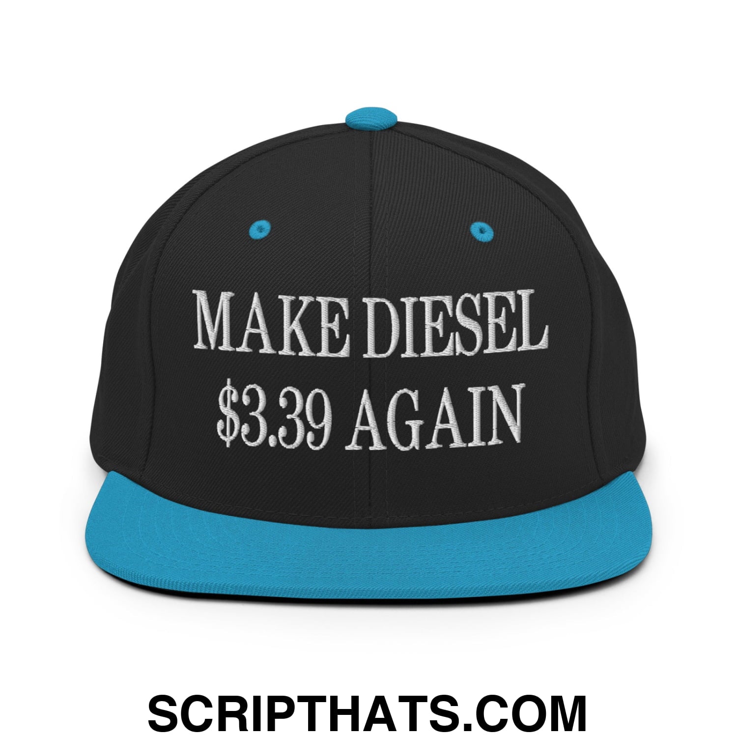 Make Diesel $3.39 Again Embroidered Flat Bill Brim Snapback Hat Black Teal