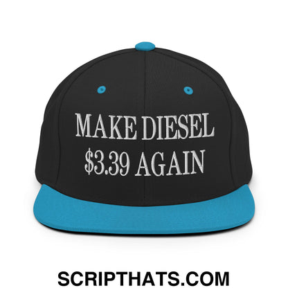 Make Diesel $3.39 Again Embroidered Flat Bill Brim Snapback Hat Black Teal