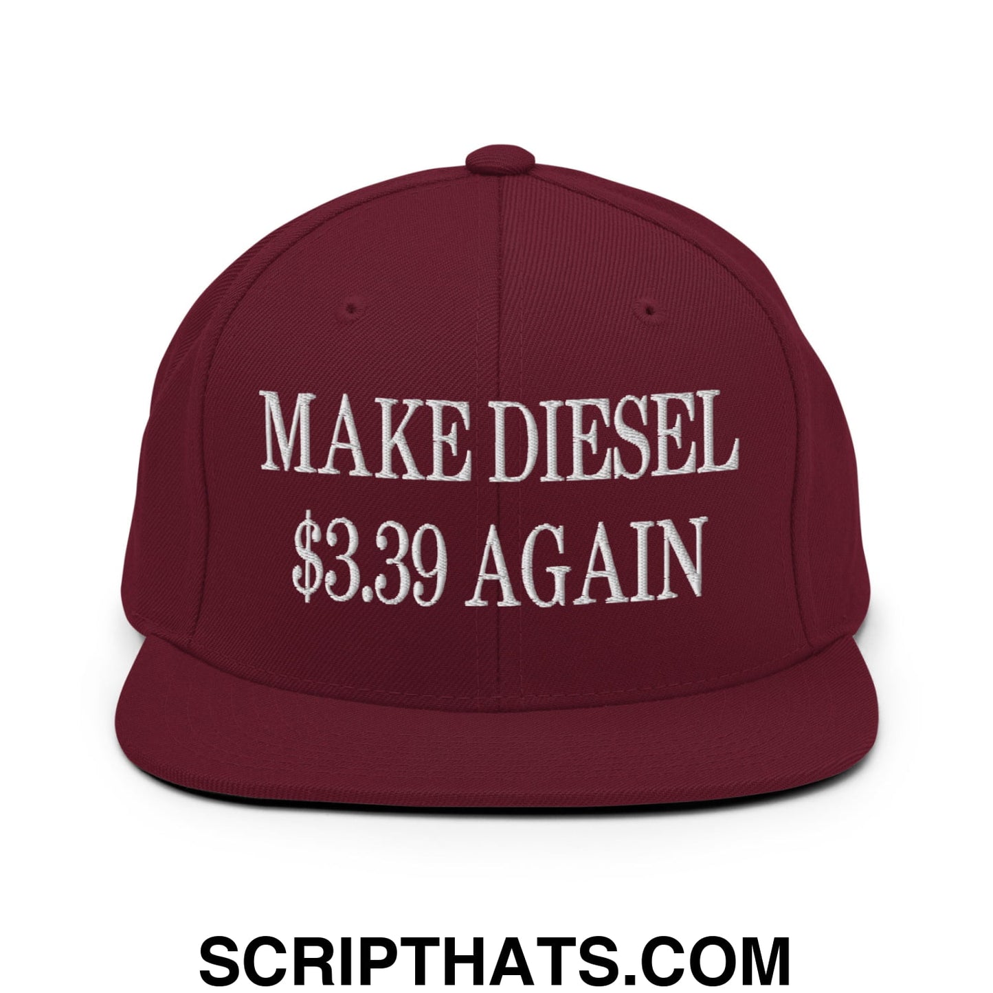 Make Diesel $3.39 Again Embroidered Flat Bill Brim Snapback Hat Maroon