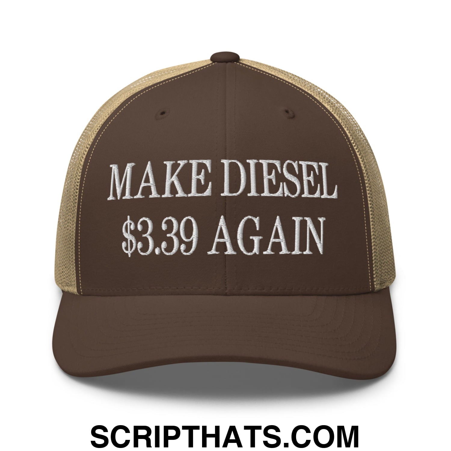 Make Diesel $3.39 Again Embroidered Mesh Trucker Hat Brown Khaki