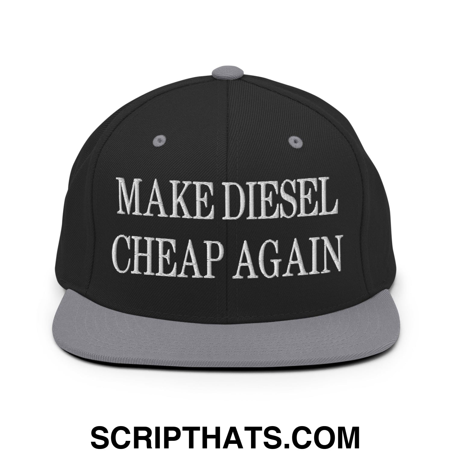 Make Diesel Cheap Again Embroidered Flat Bill Brim Snapback Hat Black Silver