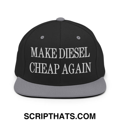 Make Diesel Cheap Again Embroidered Flat Bill Brim Snapback Hat Black Silver