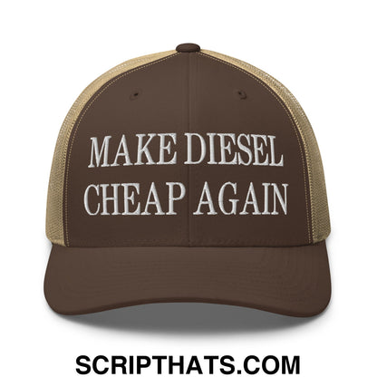 Make Diesel Cheap Again Embroidered Mesh Trucker Hat Brown Khaki
