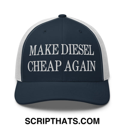 Make Diesel Cheap Again Embroidered Mesh Trucker Hat Navy White