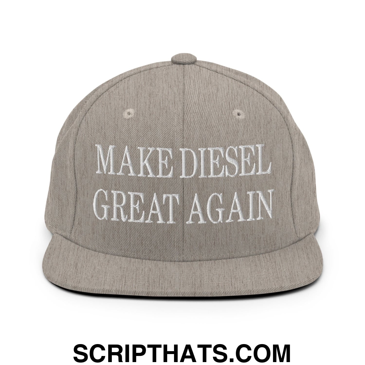 Gray make diesel great again embroidered flat bill brim snapback hat with white text for casual streetwear use