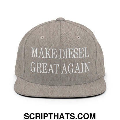 Gray make diesel great again embroidered flat bill brim snapback hat with white text for casual streetwear use