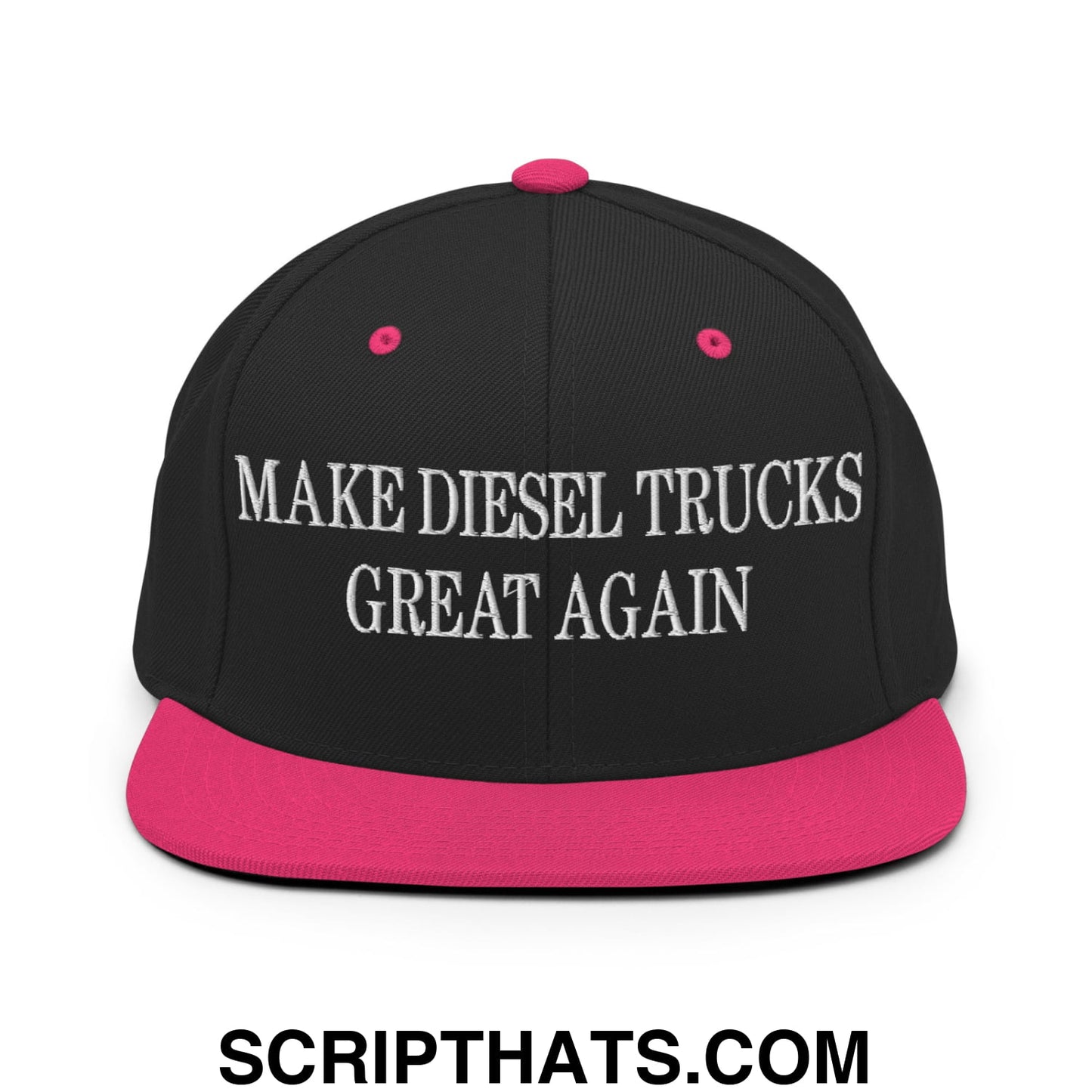 Make Diesel Trucks Great Again Embroidered Flat Bill Brim Snapback Hat Black Neon Pink