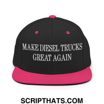 Make Diesel Trucks Great Again Embroidered Flat Bill Brim Snapback Hat Black Neon Pink