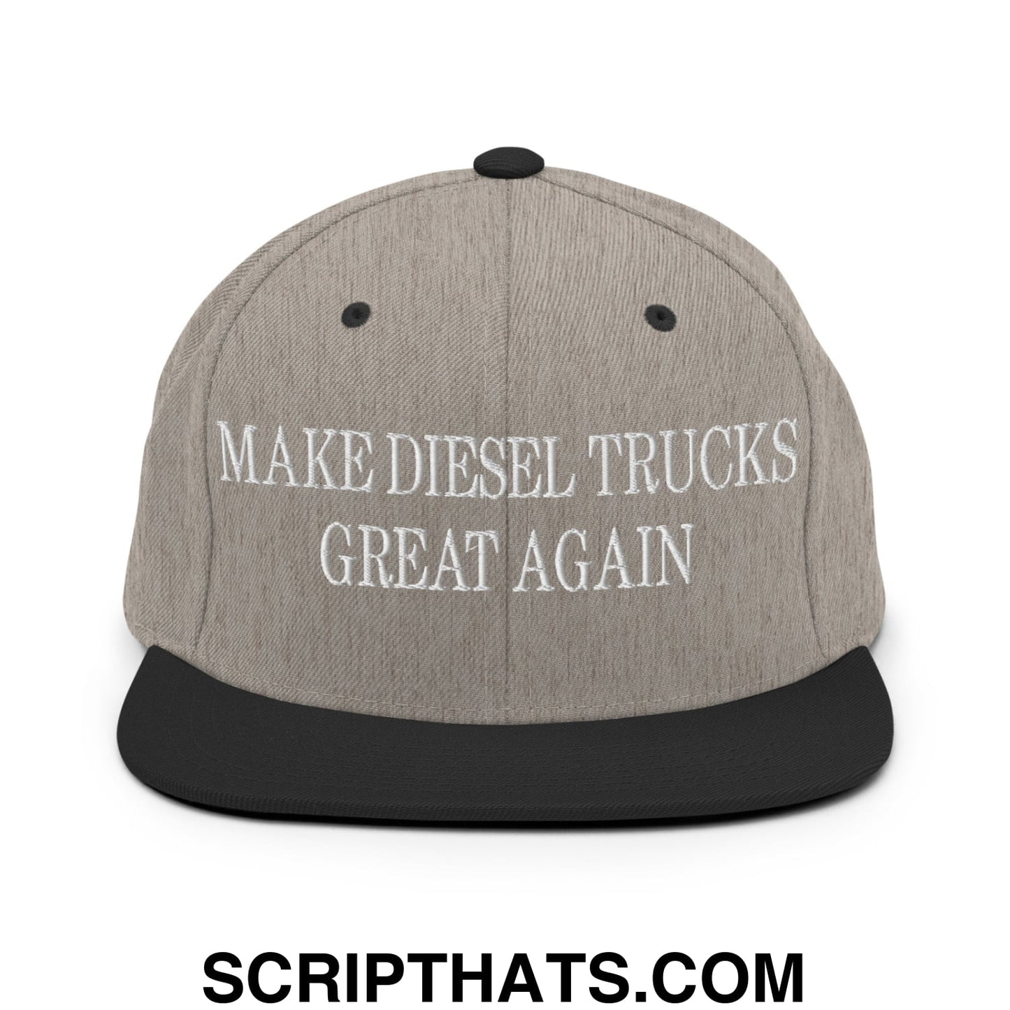 Make Diesel Trucks Great Again Embroidered Flat Bill Brim Snapback Hat Heather Black