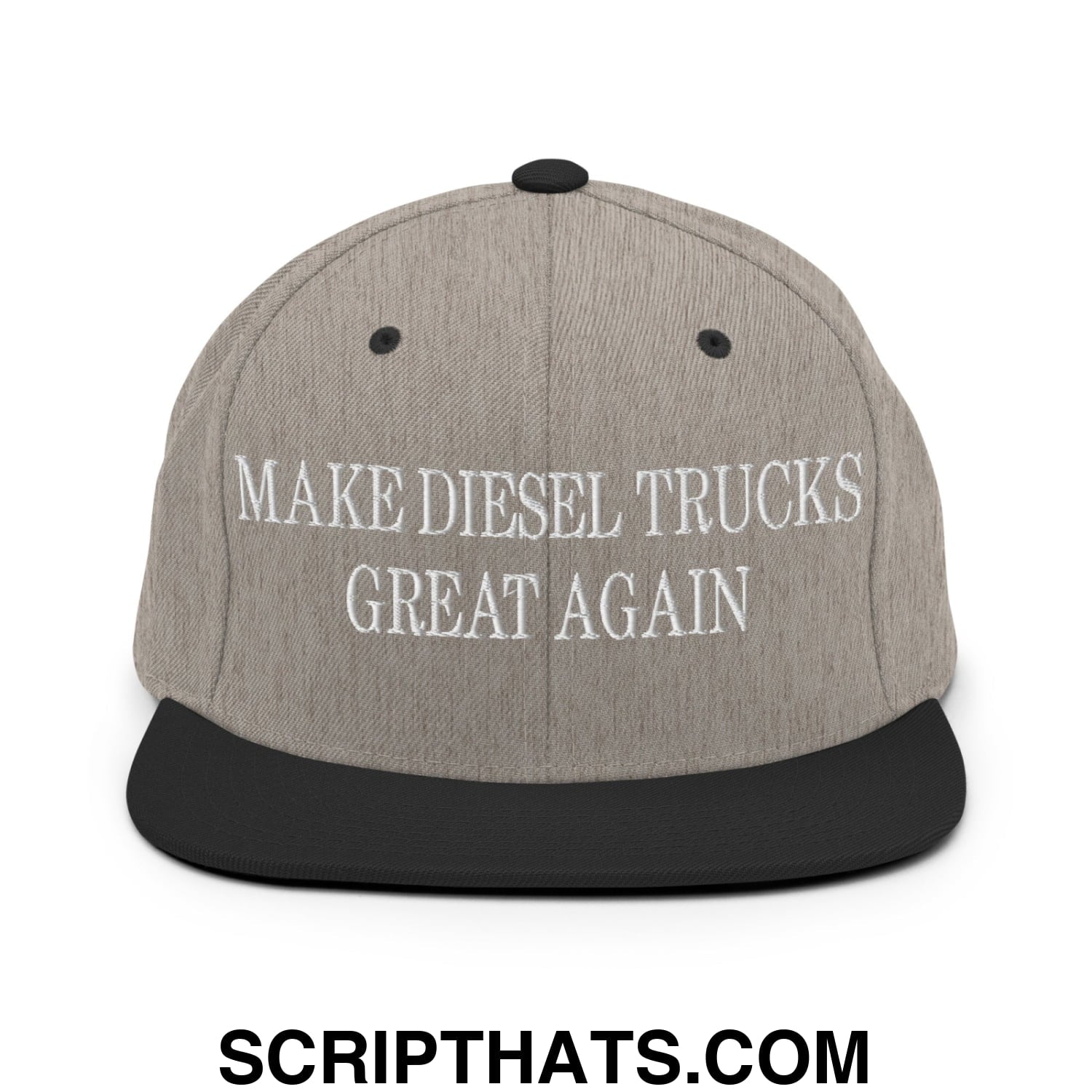 Make Diesel Trucks Great Again Embroidered Flat Bill Brim Snapback Hat Heather Black