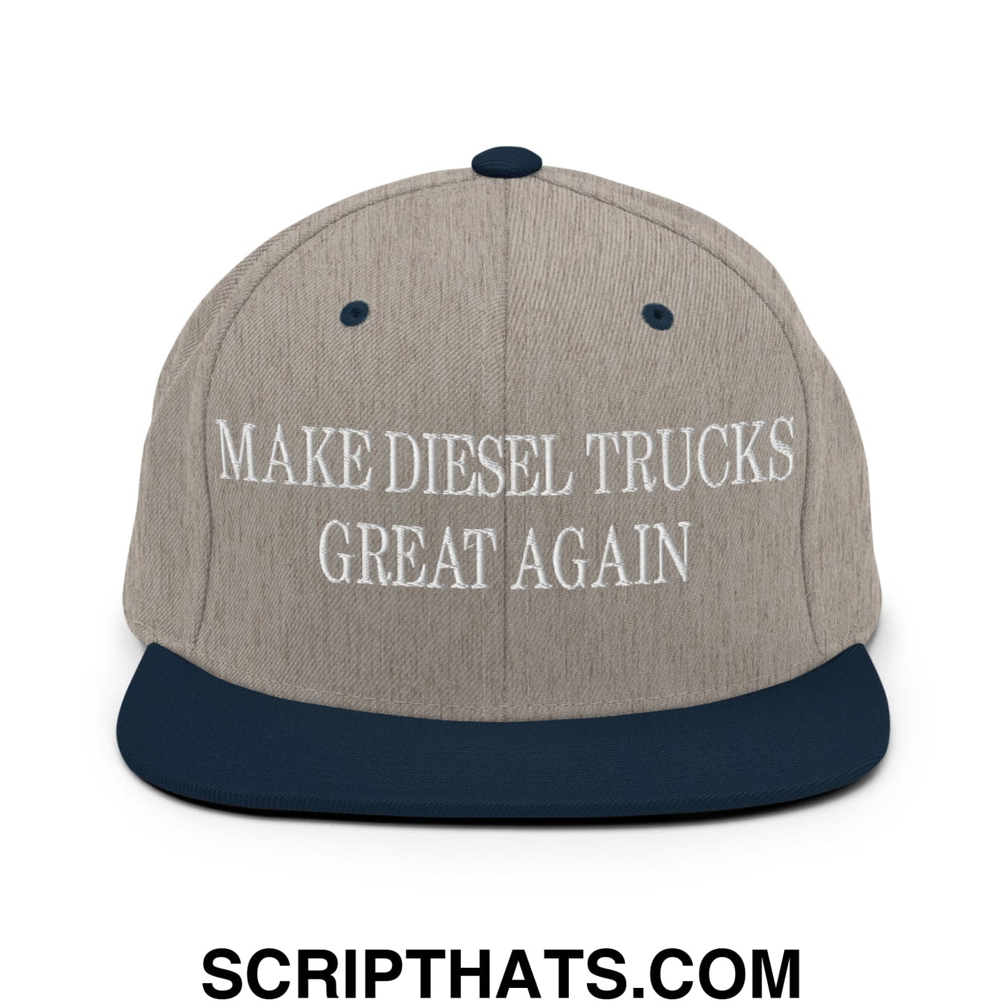 Make Diesel Trucks Great Again Embroidered Flat Bill Brim Snapback Hat Heather Grey Navy