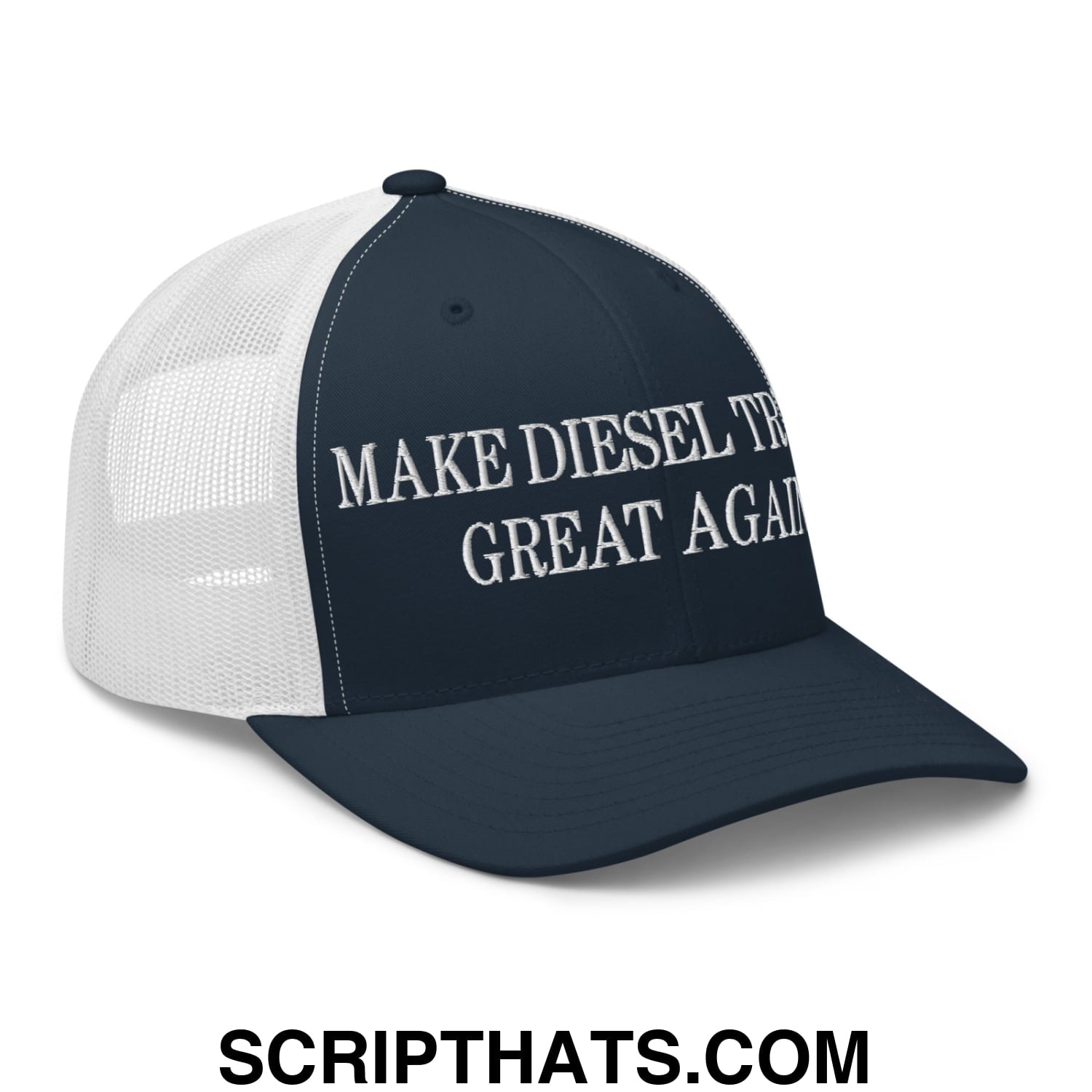 Make Diesel Trucks Great Again Embroidered Mesh Trucker Hat Navy White
