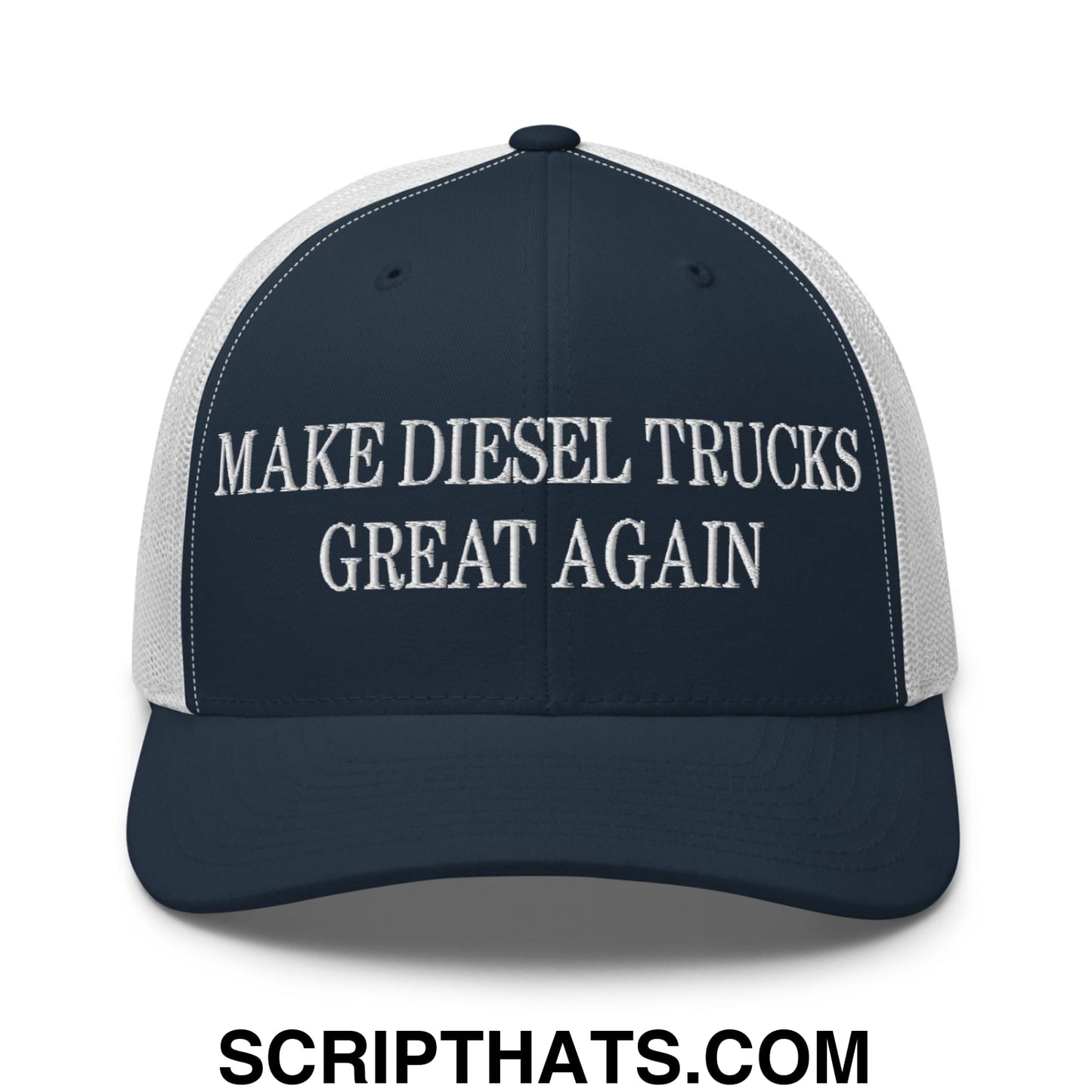 Make Diesel Trucks Great Again Embroidered Mesh Trucker Hat Navy White