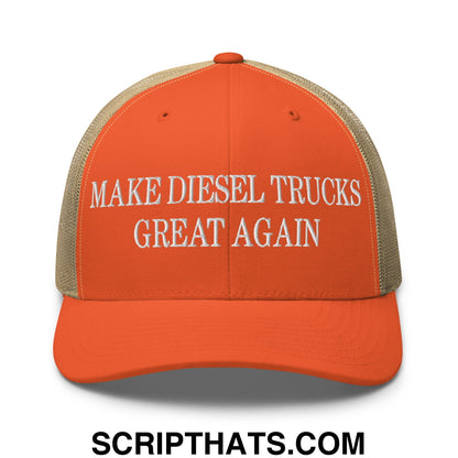 Make Diesel Trucks Great Again Embroidered Mesh Trucker Hat Rustic Orange Khaki