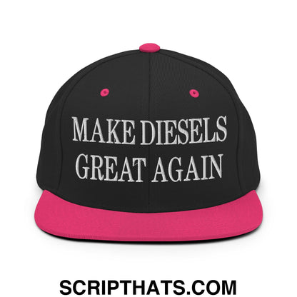 Make Diesels Great Again Embroidered Flat Bill Brim Snapback Hat Black Neon Pink