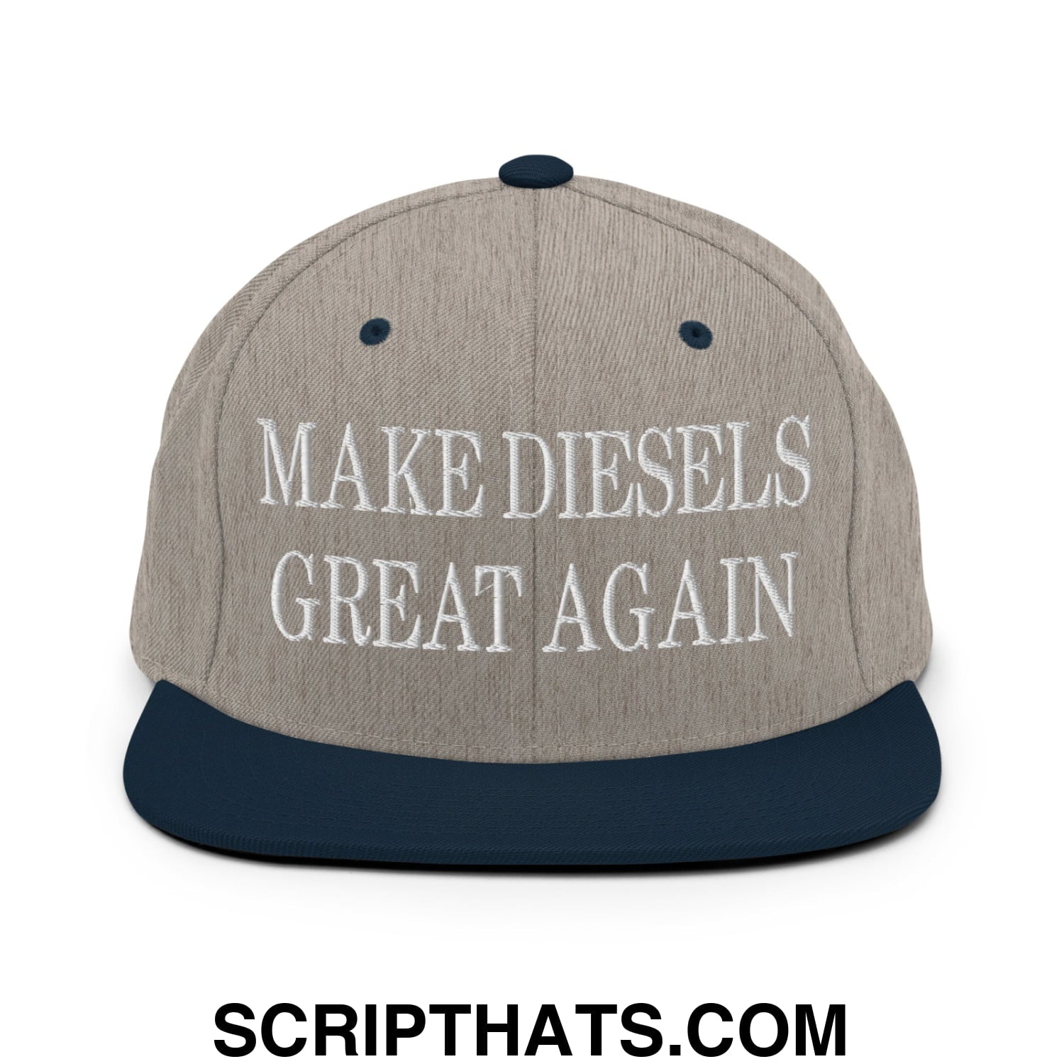 Make Diesels Great Again Embroidered Flat Bill Brim Snapback Hat Heather Grey Navy