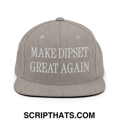 Gray flat bill snapback hat with white embroidered make dipset great again text for casual wear